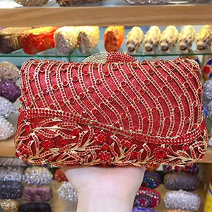 Women's Metallic Hasp Closure Rhinestone Trendy Wedding Clutch