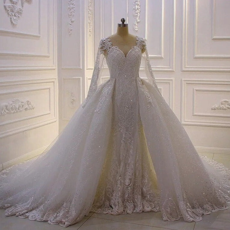 Women's Sweetheart-Neck Long Sleeves Court Train Wedding Dress