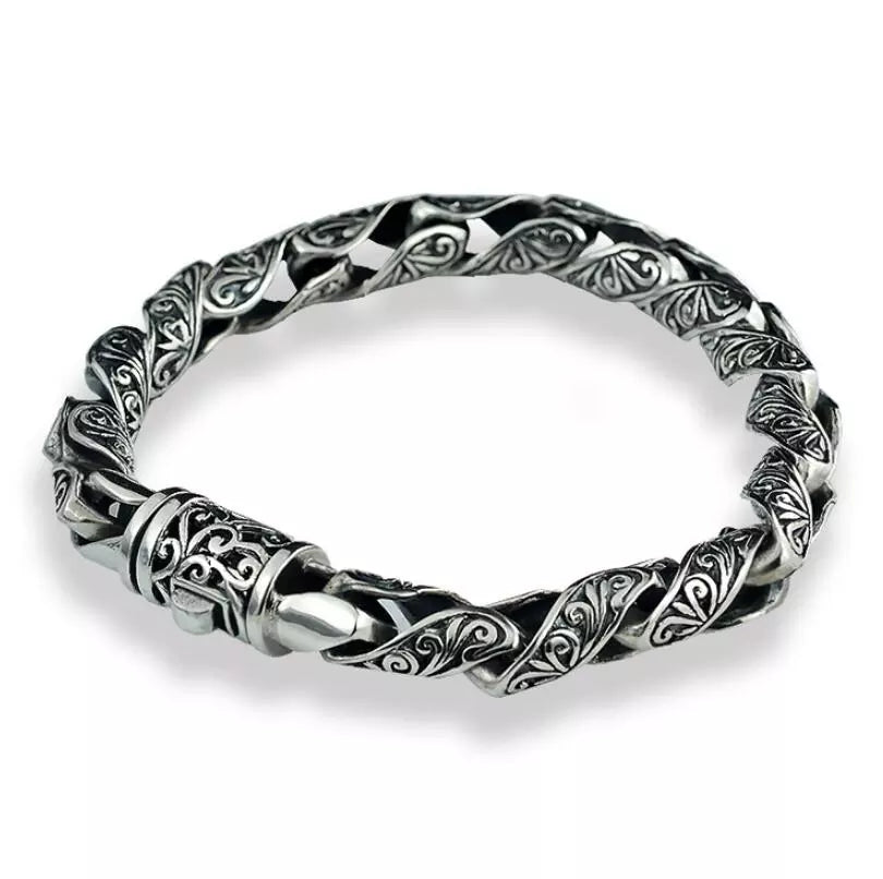 Men's 925 Sterling Silver Geometric Pattern Chain Type Bracelet