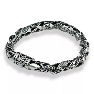 Men's 925 Sterling Silver Geometric Pattern Chain Type Bracelet