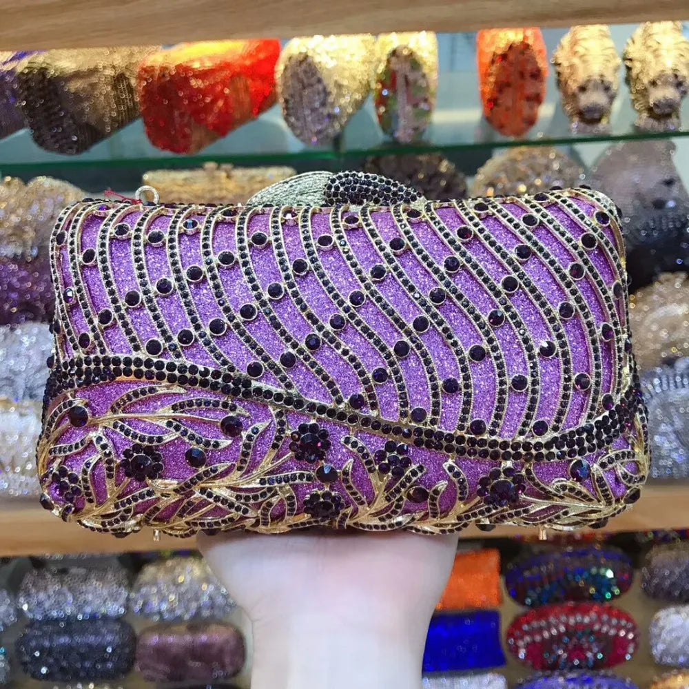 Women's Metallic Hasp Closure Rhinestone Trendy Wedding Clutch