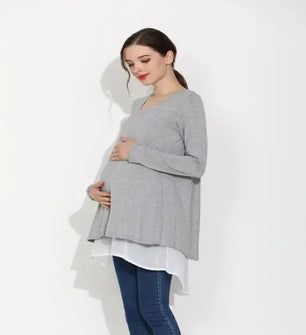 Women’s Spandex O-Neck Long Sleeves Breastfeeding Maternity Top