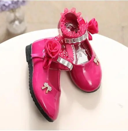 Kid's PU Round Toe Non-Slip Rhinestone Pattern Formal Shoes