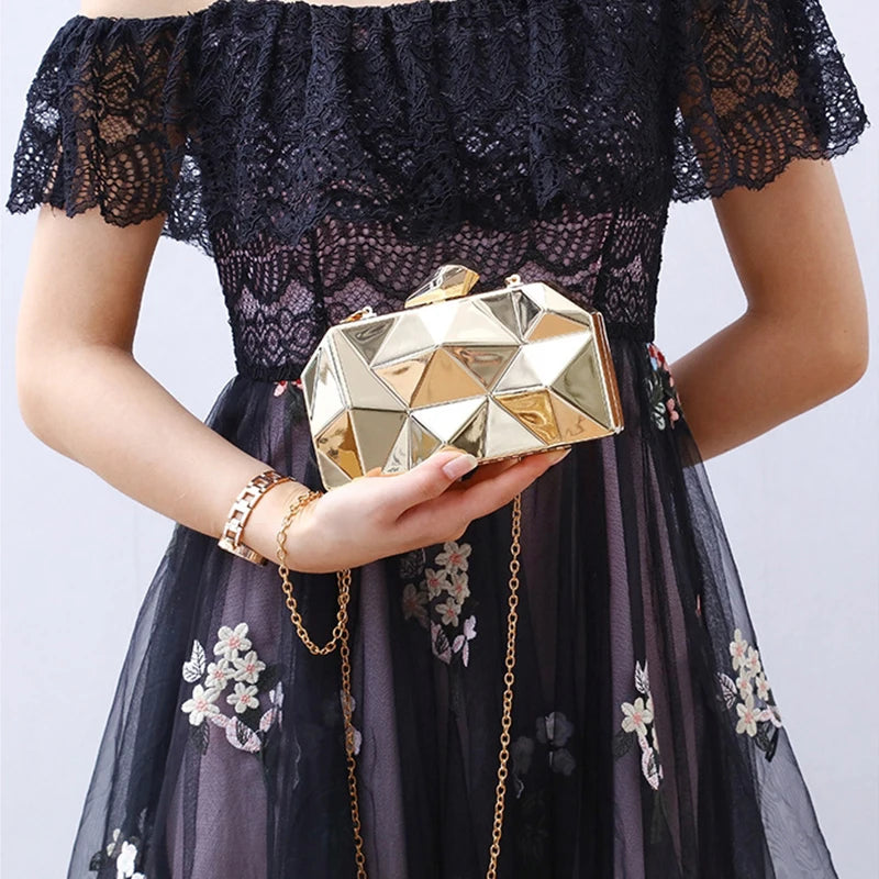 Women's Metallic Hasp Closure Geometric Bridal Wedding Clutch