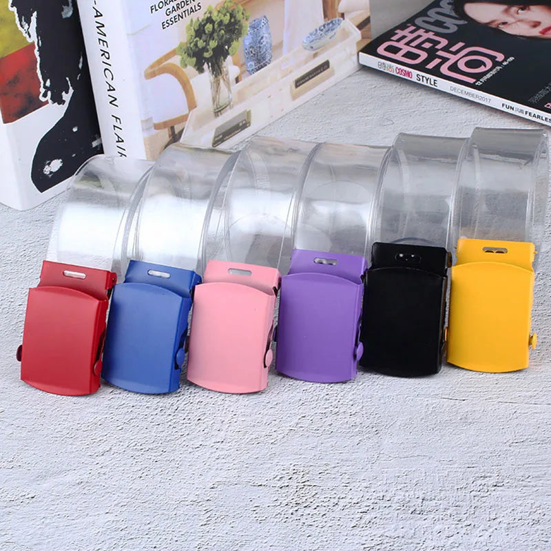 Women's Plastic Adjustable Strap Buckle Closure Solid Belts