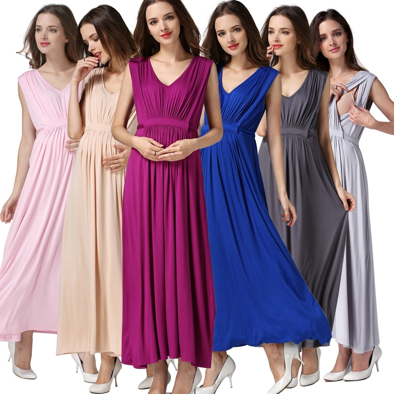 Women's V-Neck Spandex Sleeveless Breastfeeding Maternity Dress