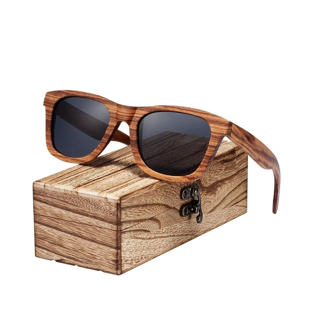 Women's Wooden Frame Polaroid Lens Square Shape Trendy Sunglasses