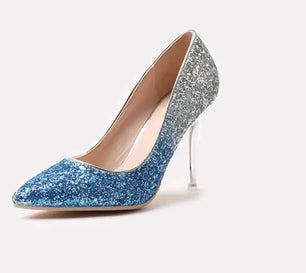 Women's Sequined Cloth Pointed Toe Slip-On Closure High Heels Shoes