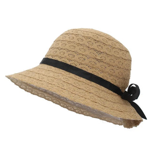 Women's Polyester Solid Pattern Sun Protection Trendy Beach Hat