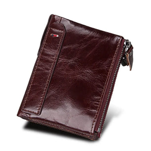 Men's Genuine Leather Zipper Closure Solid Pattern Trendy Wallet