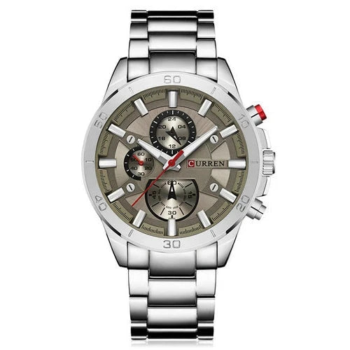 Men's Stainless Steel  Bracelet Clasp Round Waterproof Watch