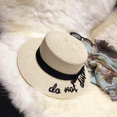 Women's Straw Letter Pattern Casual Embroidery Ribbon Sun Hats