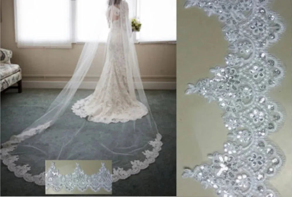 Women's Polyester Lace Edge One-Layer Cathedral Wedding Veils