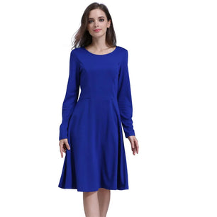 Women's Spandex O-Neck Long Sleeve Solid Pattern Maternity Dress