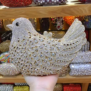 Women's Metallic Hasp Closure Sparrow Pattern Wedding Clutch