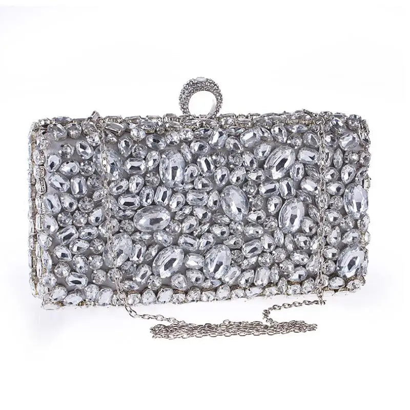 Women's Polyester Hasp Closure Rhinestone Pattern Evening Clutch