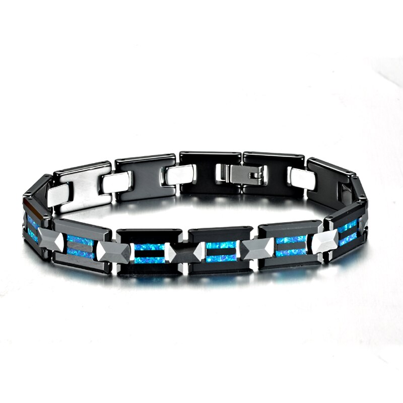 Men's Ceramic Stainless Steel Geometric Prong Setting Bracelet