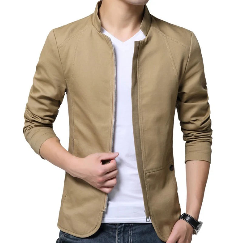 Men's Cotton Full Sleeve Zipper Closure Plain Pattern Jacket