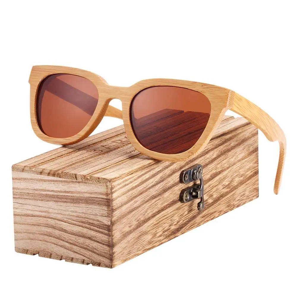 Women's Bamboo Frame TAC Lens Square Shape Trendy Sunglasses