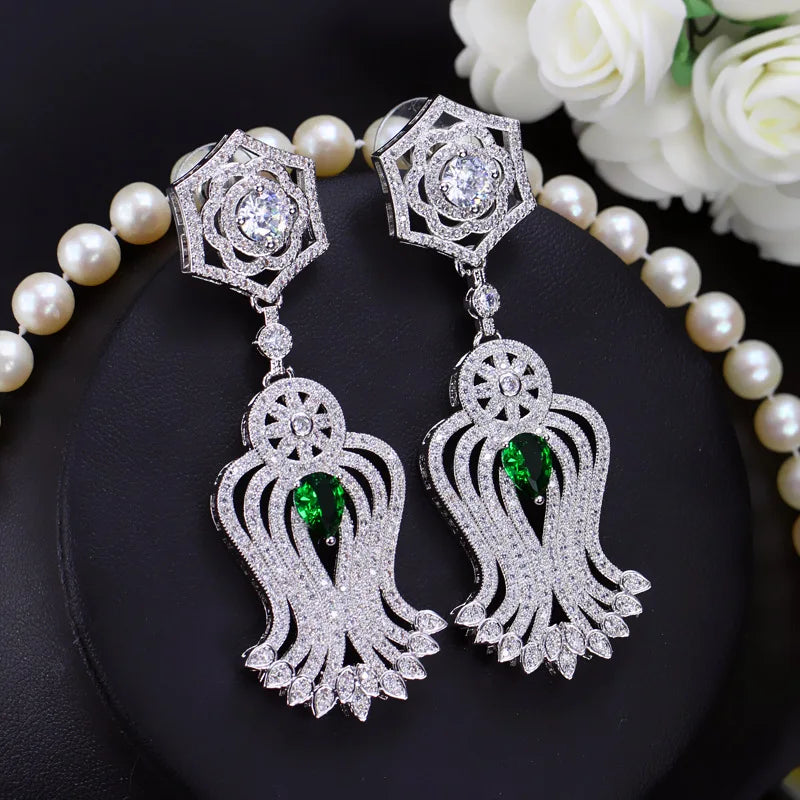 Women's Copper Cubic Zirconia Ethnic Bridal Wedding Drop Earrings