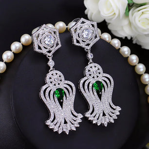 Women's Copper Cubic Zirconia Ethnic Bridal Wedding Drop Earrings