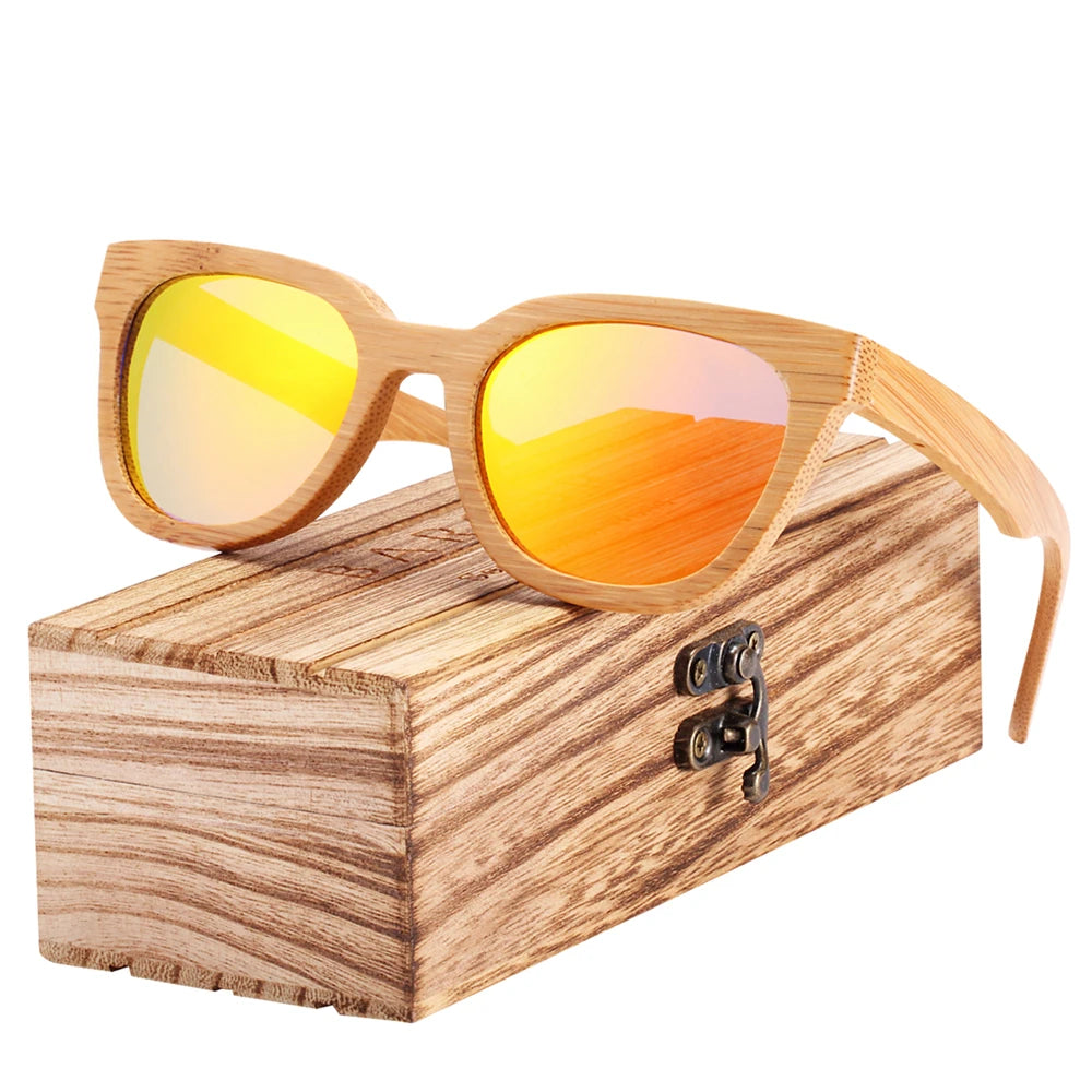 Women's Bamboo Frame TAC Lens Square Shape Trendy Sunglasses