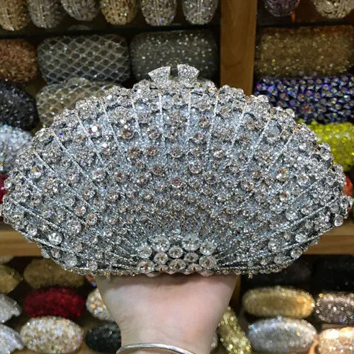 Women's Metallic Hasp Closure Rhinestone Luxury Wedding Clutch