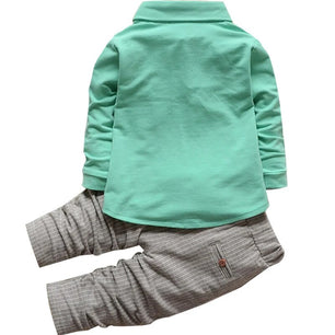 Kid's Turn-Down Collar Long Sleeve Solid Pattern Casual Clothes