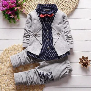 Kid's Turn-Down Collar Long Sleeve Dotted Pattern Casual Clothes