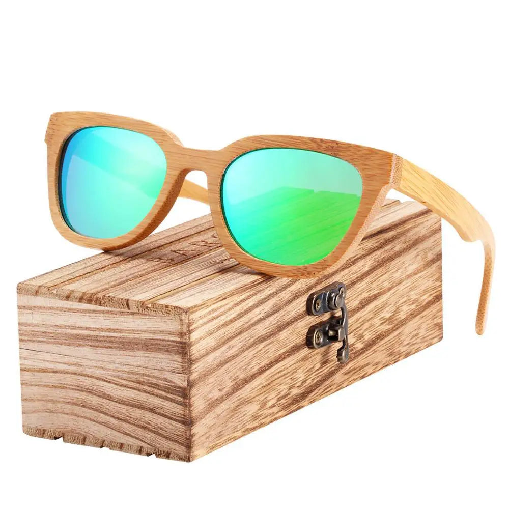 Women's Bamboo Frame TAC Lens Square Shape Trendy Sunglasses