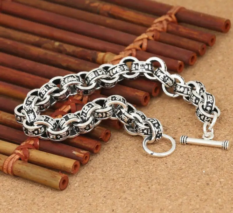 Men's 925 Sterling Silver Geometric Pattern Chain Type Bracelet