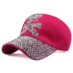 Women's Cotton Adjustable Strap Rhinestone Casual Baseball Caps