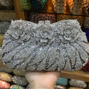 Women's Metallic Hasp Closure Rhinestone Pattern Wedding Clutch