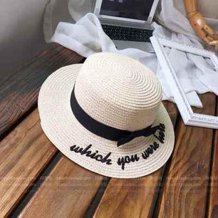 Women's Straw Letter Pattern Casual Embroidery Ribbon Sun Hats