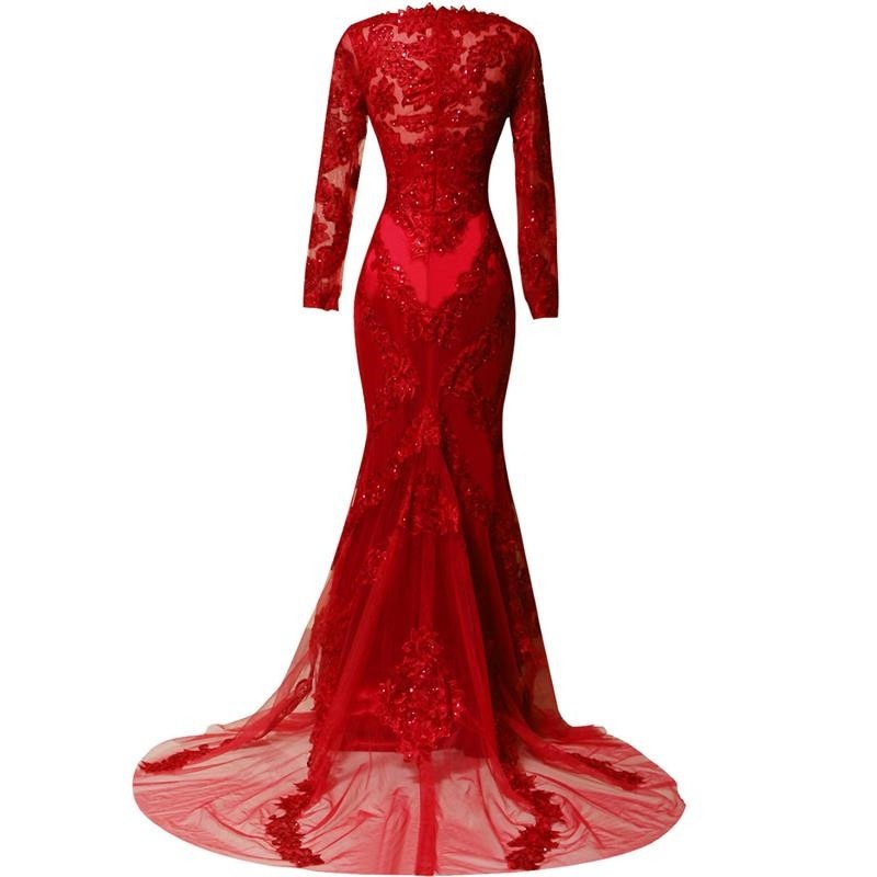 Women's Polyester Boat Neck Long Sleeves Mermaid Evening Dress