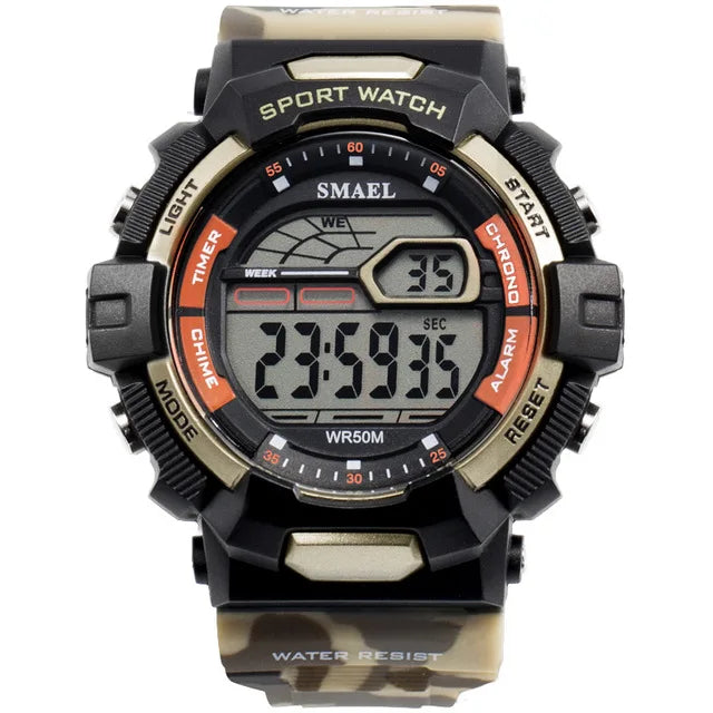 Men's Plastic Buckle Clasp Round Shape Waterproof Sport Watch