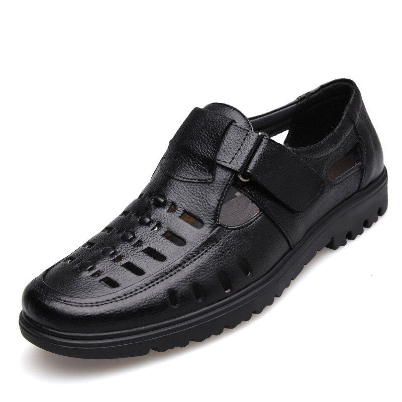 Men's Genuine Leather Round Toe Hook Loop Closure Casual Shoes