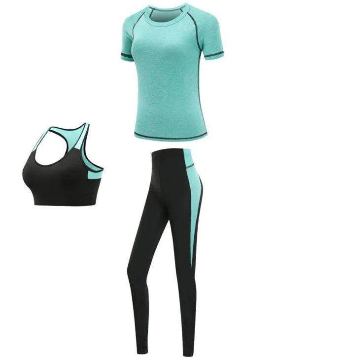 Women's Spandex Short Sleeves Running Fitness Sports Yoga Set