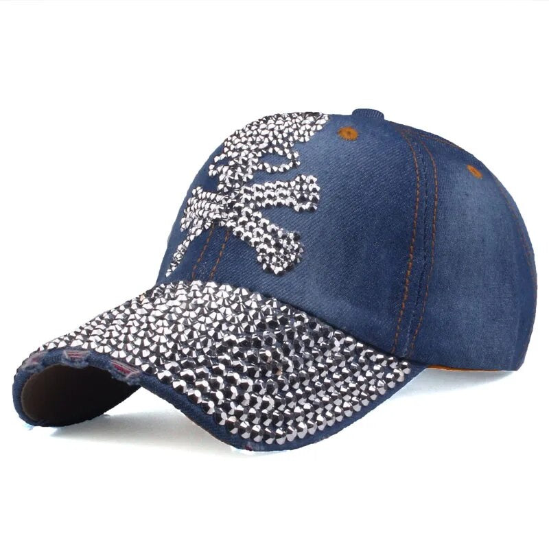 Women's Cotton Adjustable Strap Rhinestone Casual Baseball Caps