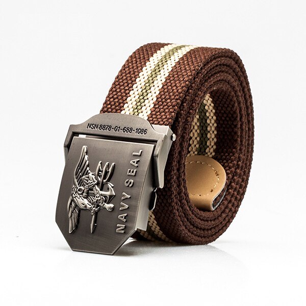 Men's Canvas Buckle Closure Striped Pattern Trendy Military Belts