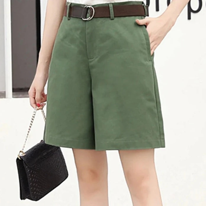 Women's Polyester High Waist Zipper Fly Casual Wear Solid Shorts