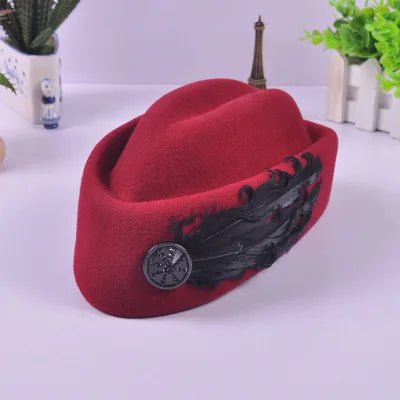 Women's Wool Feather Pattern Winter Trendy Warm Fedoras Cap