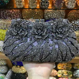 Women's Metallic Hasp Closure Rhinestone Pattern Wedding Clutch