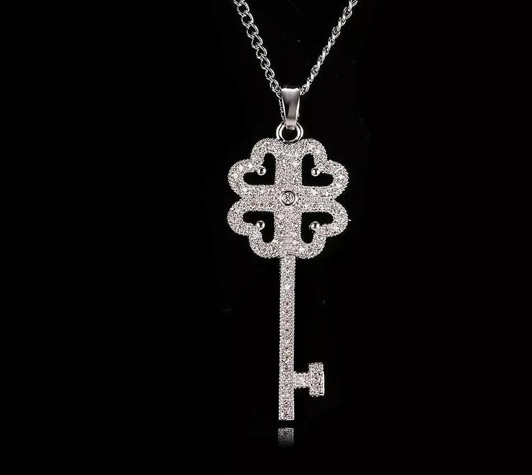 Women's Copper Cubic Zirconia Key Shaped Trendy Necklaces