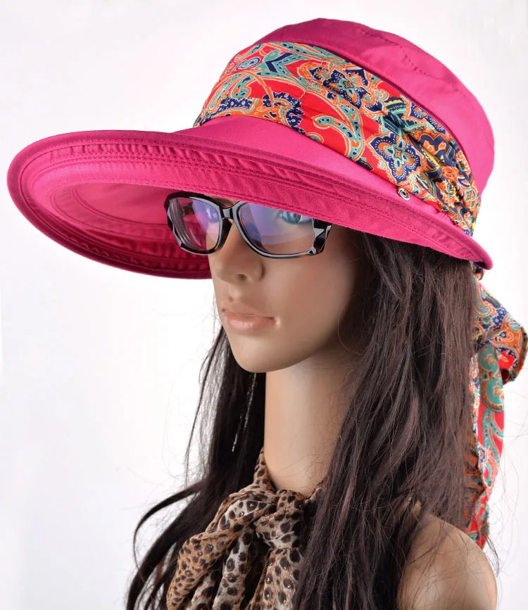 Women's Rayon Adjustable Strap Printed Pattern Sun Protection Hat