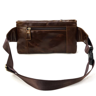 Men's Genuine Leather Solid Pattern Zipper Closure Waist Pack