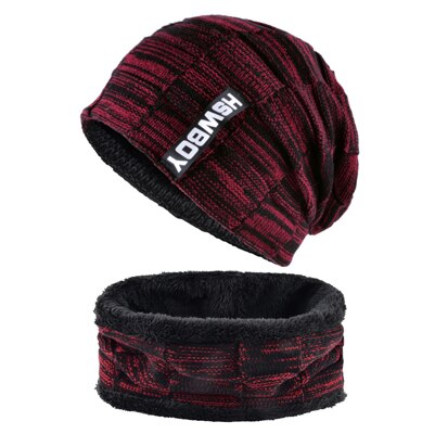 Men's Acrylic Beanies Double-Layer Patchwork Pattern Hip Hop Cap