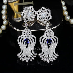 Women's Copper Cubic Zirconia Ethnic Bridal Wedding Drop Earrings