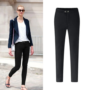 Women's Polyester Mid Elastic Waist Closure Casual Solid Pants