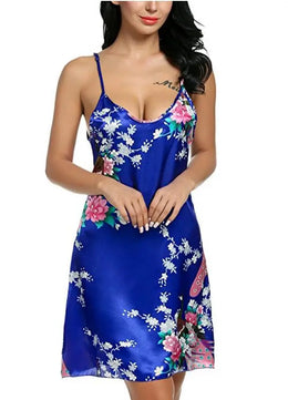 Women's Polyester Round Neck Sleeveless Nightgown Sleepwear Dress